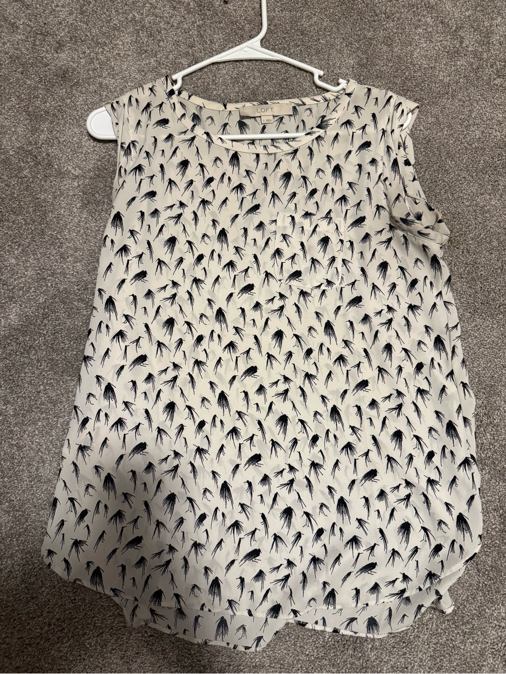 LOFT Ivory Sleeveless Blouse with Bird Print
